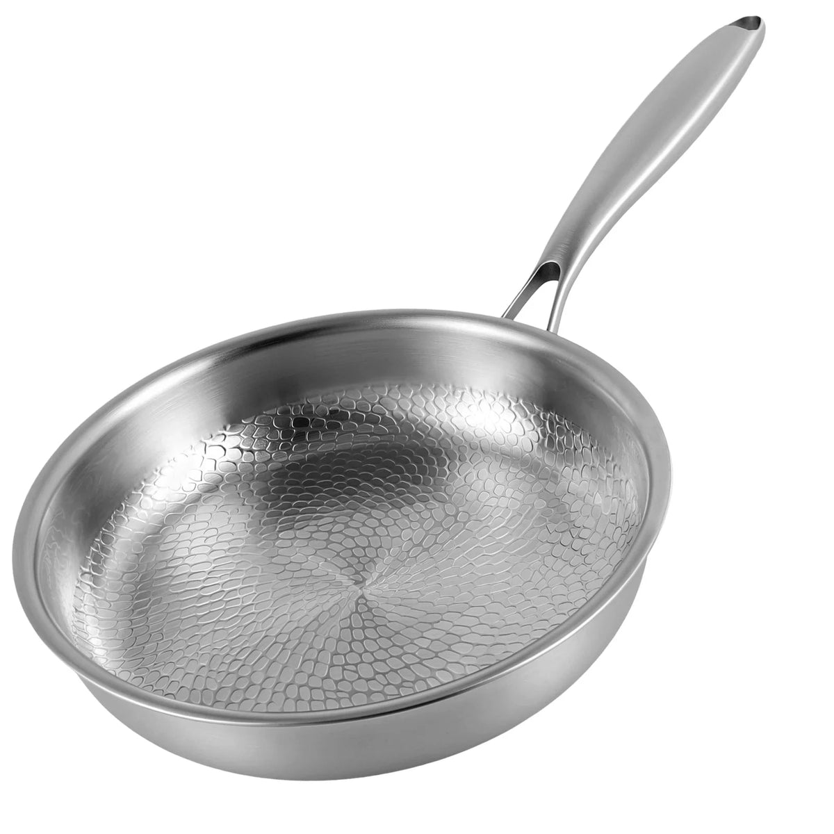 5-Ply Stainless Steel Frying Pan – Uncoated Hammered Skillet with Even Heating – Great for Steak, Fish & Eggs (24cm)