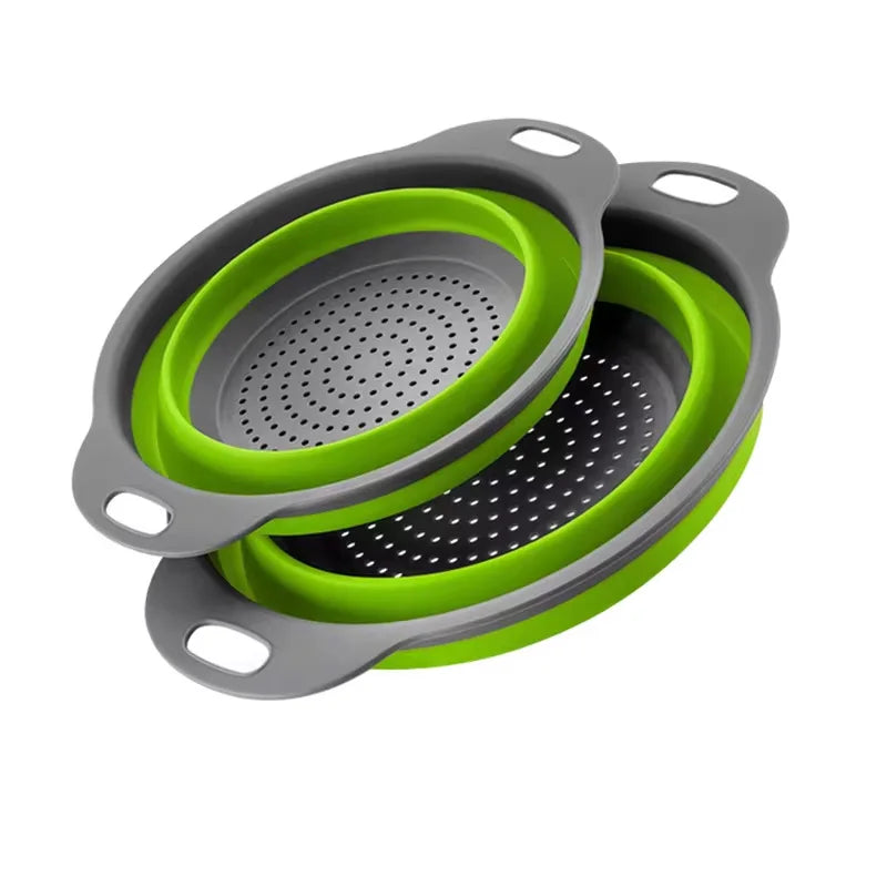 Collapsible Silicone Drain Basket – Foldable Fruit & Vegetable Washing Colander in Small, Large or 2-Piece Set – Best for Rinsing, Draining & Space Saving – Available in Blue, Green, Orange & Red Colours