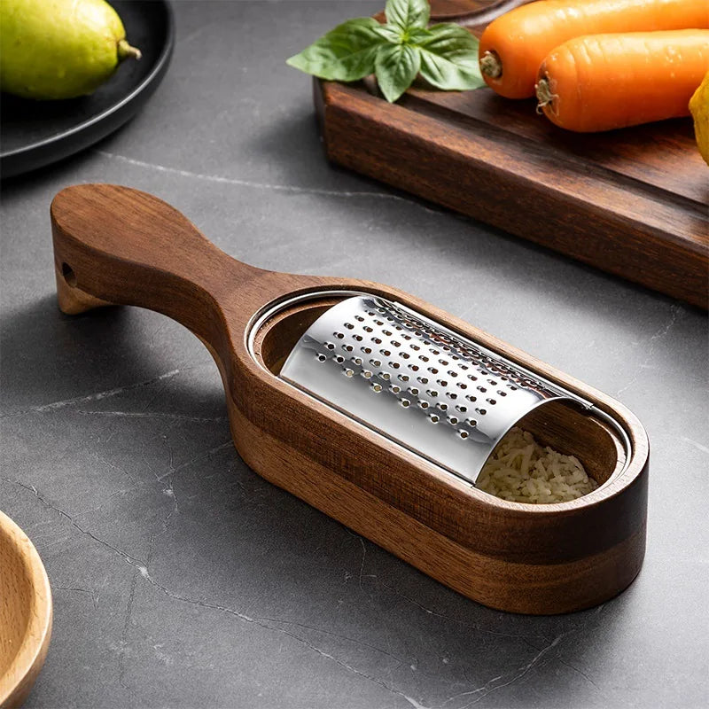 Stainless Steel Cheese Grater with Wooden Container B