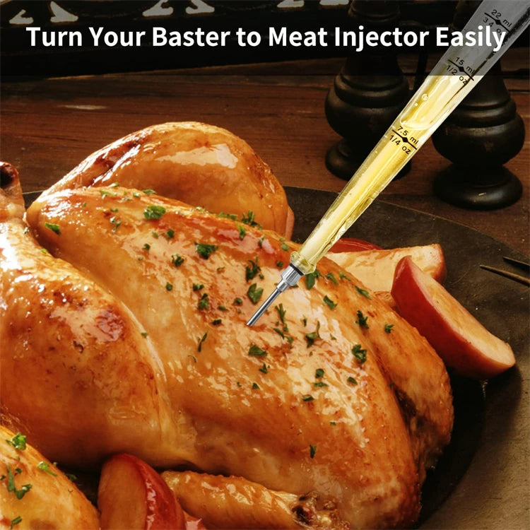 Stainless Steel Turkey Baster with Basting Brush & Injector Needle – Meat Baster Syringe – Great for Roasting Turkey, Chicken & BBQ – Available in Black & Red Colours