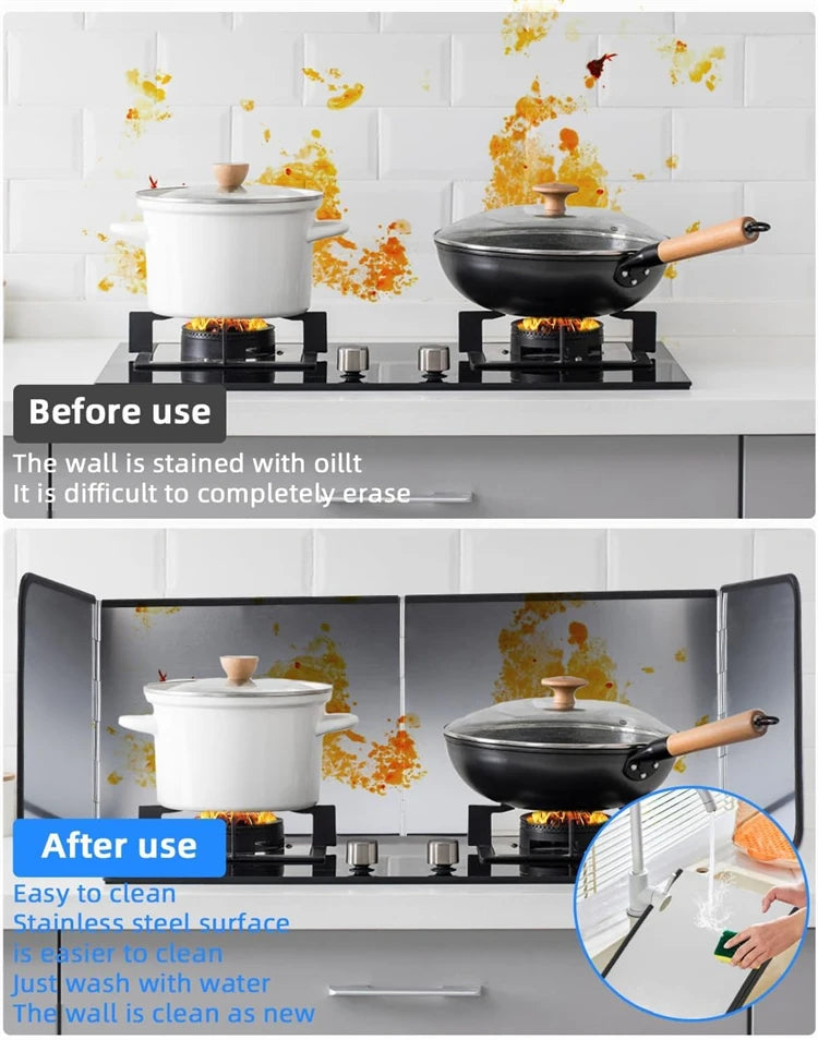 Foldable Stainless Steel Splatter Guard – Hob Oil Splash Board & Heat Shield – Great for Frying on the Stove Top – Available in Multiple Sizes
