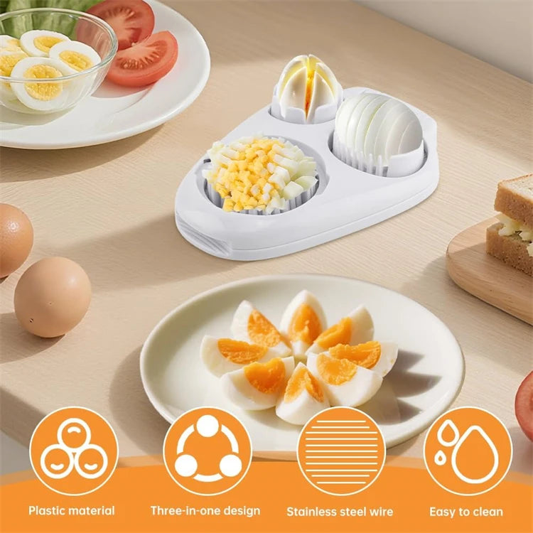 3 in 1 Stainless Steel Egg Slicer – Egg Cutter, Dicer & Wedger – Perfect for Boiled Eggs, Strawberries & Mushrooms – Available in White & Yellow Colours
