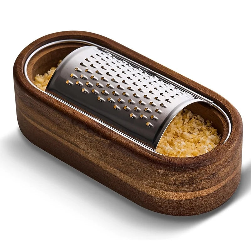 Stainless Steel Cheese Grater with Wooden Container