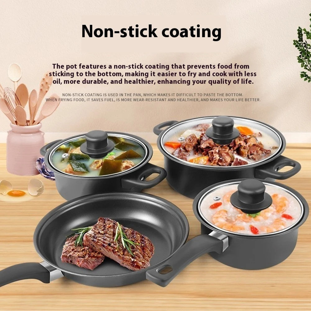 12 Piece Non-Stick Cookware Set with Lids – Maifan Stone Frying Pans, Milk Pan & Cooking Pot – Best for All Hobs & Everyday Meals – Available in Black, Blue & Pink Colours