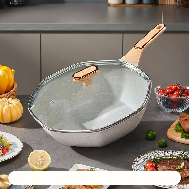 Octagonal Medical Stone Non-Stick Wok Frying Pan with Glass Lid – Deep Skillet for Stir-Fries, Sautéing, Frying, Soup, Noodles, Steak, Eggs, Pancakes & One-Pan Meals – Induction & Gas Compatible – Available in 30cm &  32cm