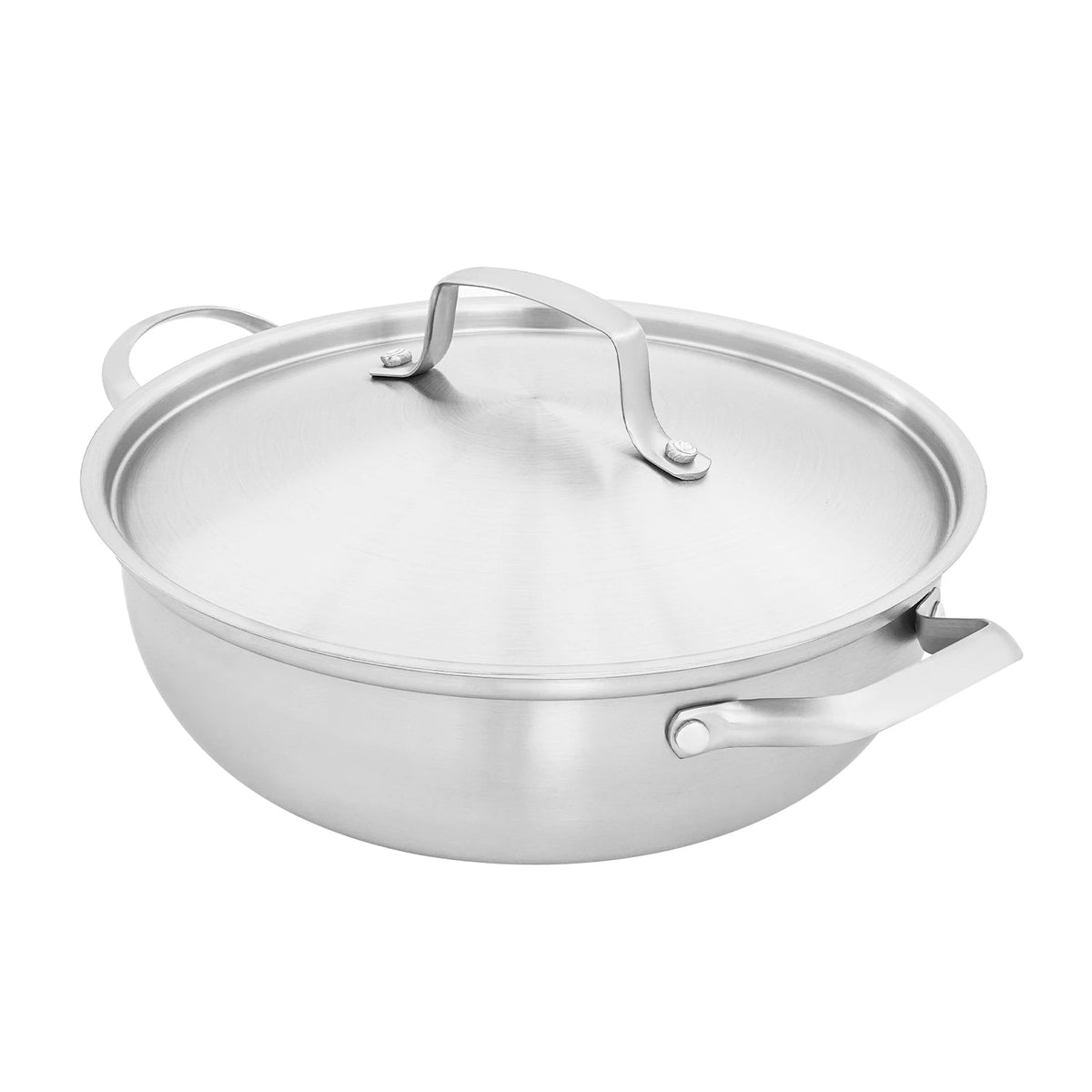 Stainless Steel Double Handle Wok with Lid & Steamer Rack – Composite Steel Soup Pot & Stir-Fry Pan – Ideal for Soups, Steaming & Stir-Frying (26cm)
