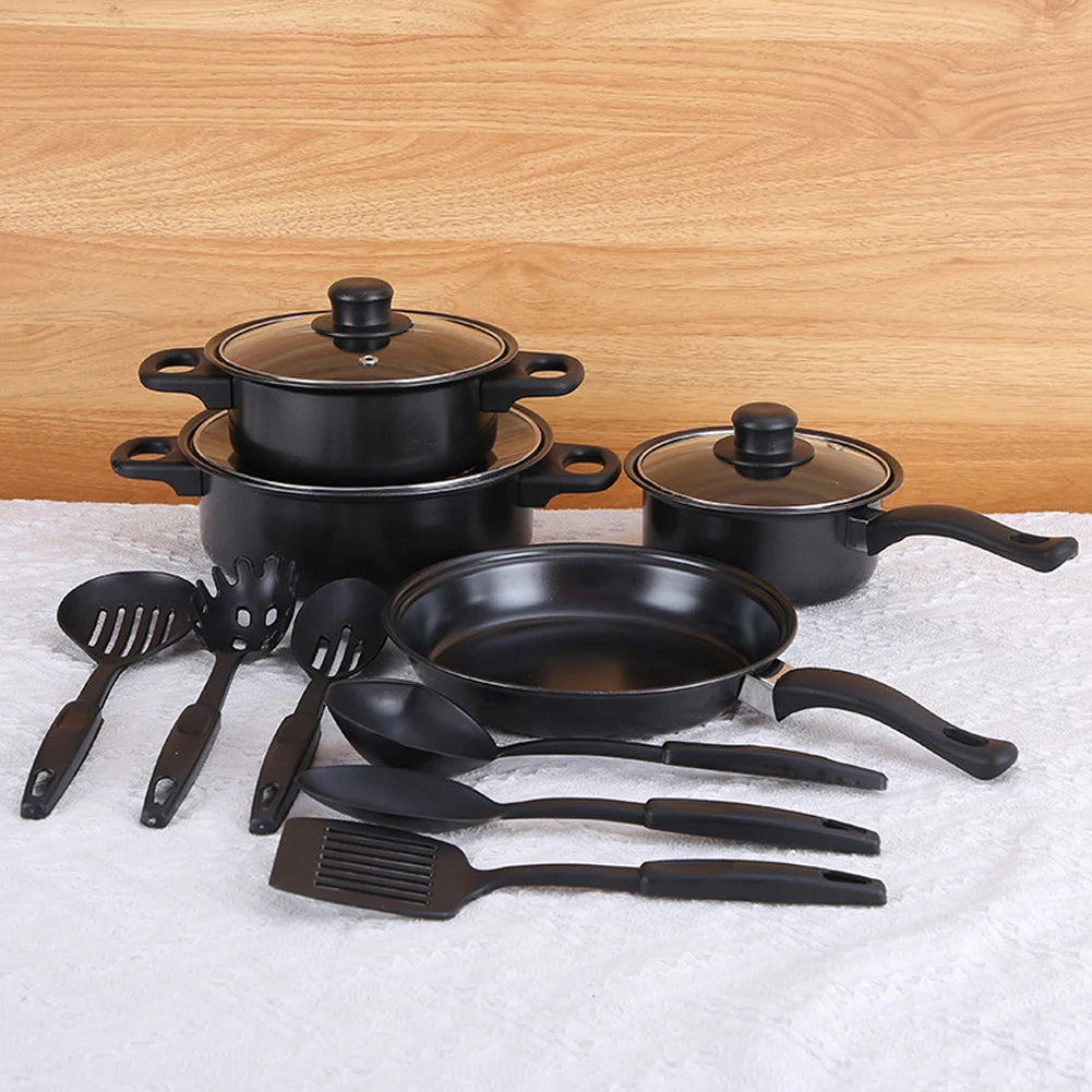 12 Piece Non-Stick Cookware Set with Lids – Maifan Stone Frying Pans, Milk Pan & Cooking Pot – Best for All Hobs & Everyday Meals – Available in Black, Blue & Pink Colours