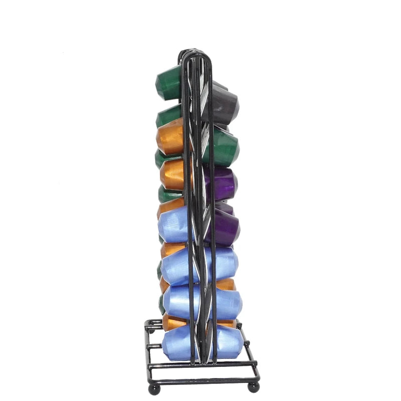 360° Rotating Stainless Steel Coffee Capsule Holder – 24 Pod Carousel Stand & Storage Rack – Best for Organising Coffee Pods on the Worktop – Available for Large Round or Small Capsules