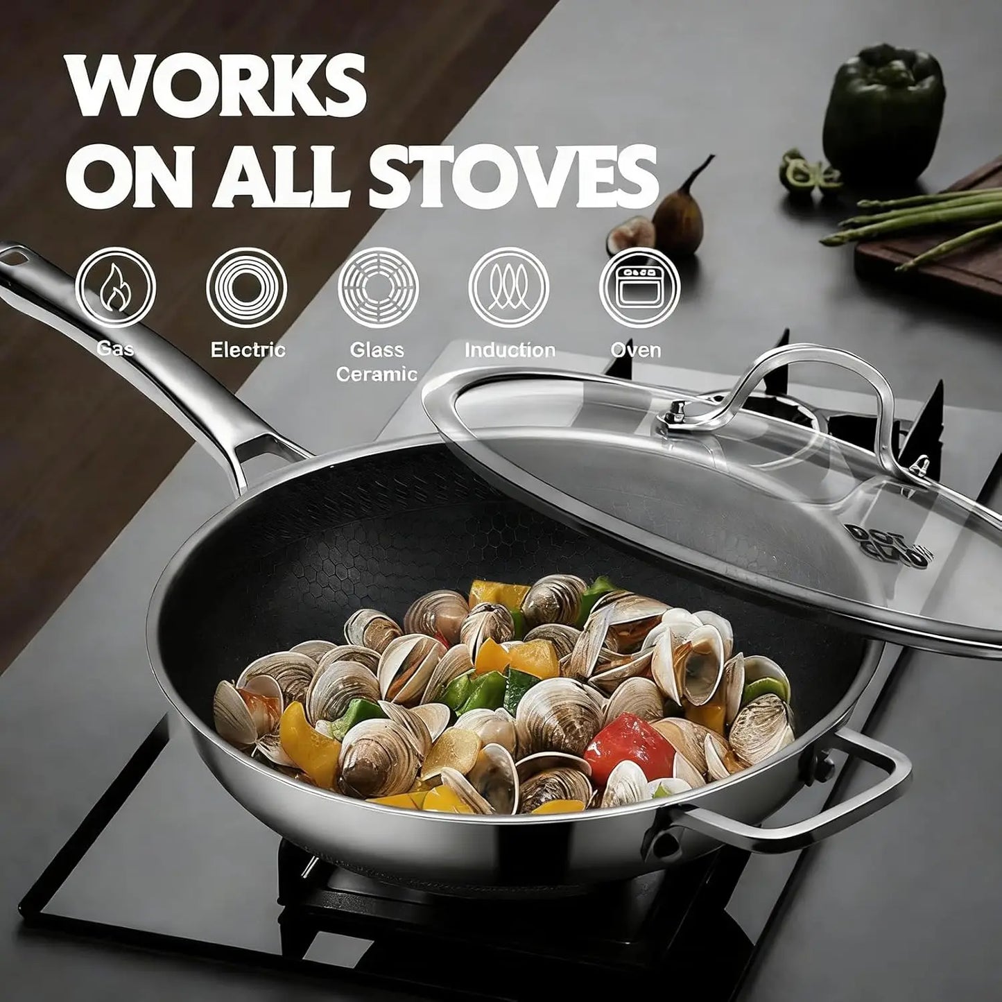 Stainless Steel Honeycomb Wok Pan | Tri-Ply 316 | Gas & Induction