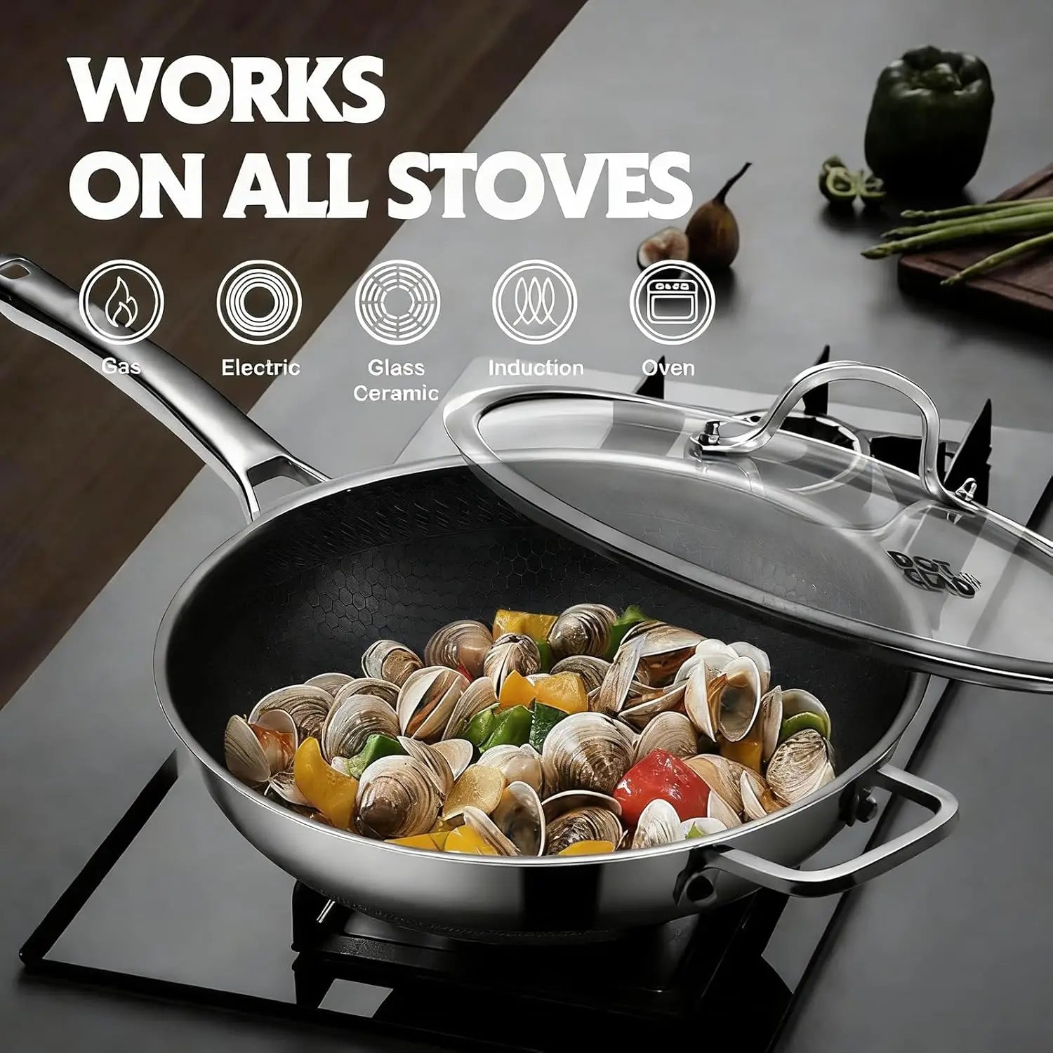 Stainless Steel Honeycomb Wok Pan | Tri-Ply 316 | Gas & Induction