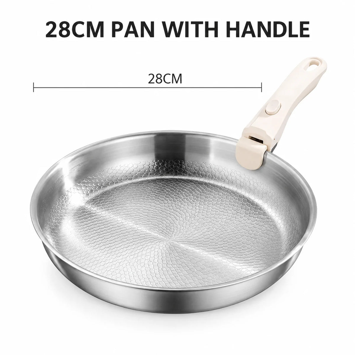 Hammered Stainless Steel Frying Pan with Detachable Handle – 3-Ply Uncoated Space-Saving Skillet – Best for Searing, Sautéing & Oven to Table – Available in 26cm, 28cm & 30cm