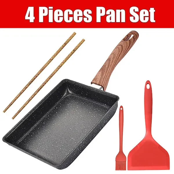 Non-Stick Tamagoyaki Pan 4 Pcs Black Pan Set