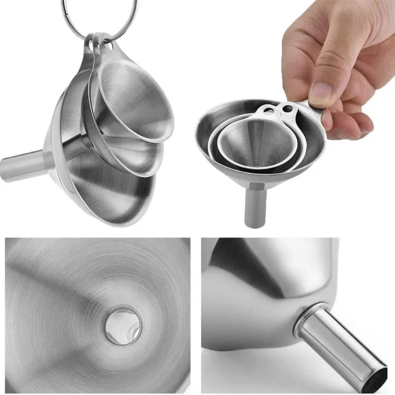 Stainless Steel Kitchen Funnel Set with Cleaning Brush – Food-Grade Funnels for Filling Bottles & Jars – Perfect for Oils, Sauces & Liquids – Available in 3 & 5 Piece Sets