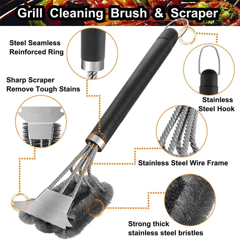 Stainless Steel Grill Brush and Scraper with Long Handle