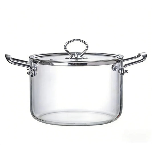 3.5L Transparent Glass Stockpot with Lid – Gold-Toned Stainless Steel Double Handles, Heat-Resistant & See-Through Cooking Pot Ideal for Stews, Soups, Pasta, Milk & More – Safe for Gas & Induction – Available in Gold-Toned or Silver-Toned Handle and Lid