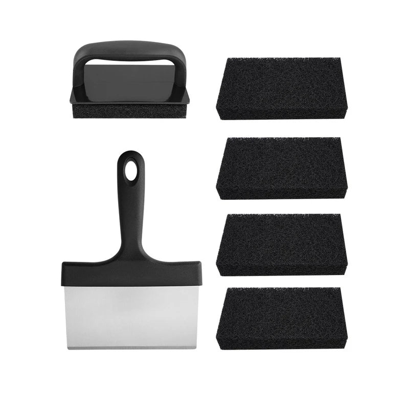 Flat Top Griddle Cleaning Kit – Stainless Steel Griddle Scraper & Scouring Pad Set – Ideal for Cleaning Griddles & BBQ Grill Plates – Available in 1 Piece – Style 1, 1 Piece – Style 2, 1 Piece – Style 3, 7 Pieces & 12 Pieces