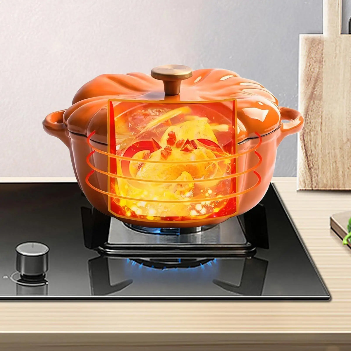 Pumpkin Cast Iron Dutch Oven – Enamelled Mini Casserole Pot & Cocotte with Lid – Perfect for Autumn Soups, Stews & Halloween Serving (16cm)
