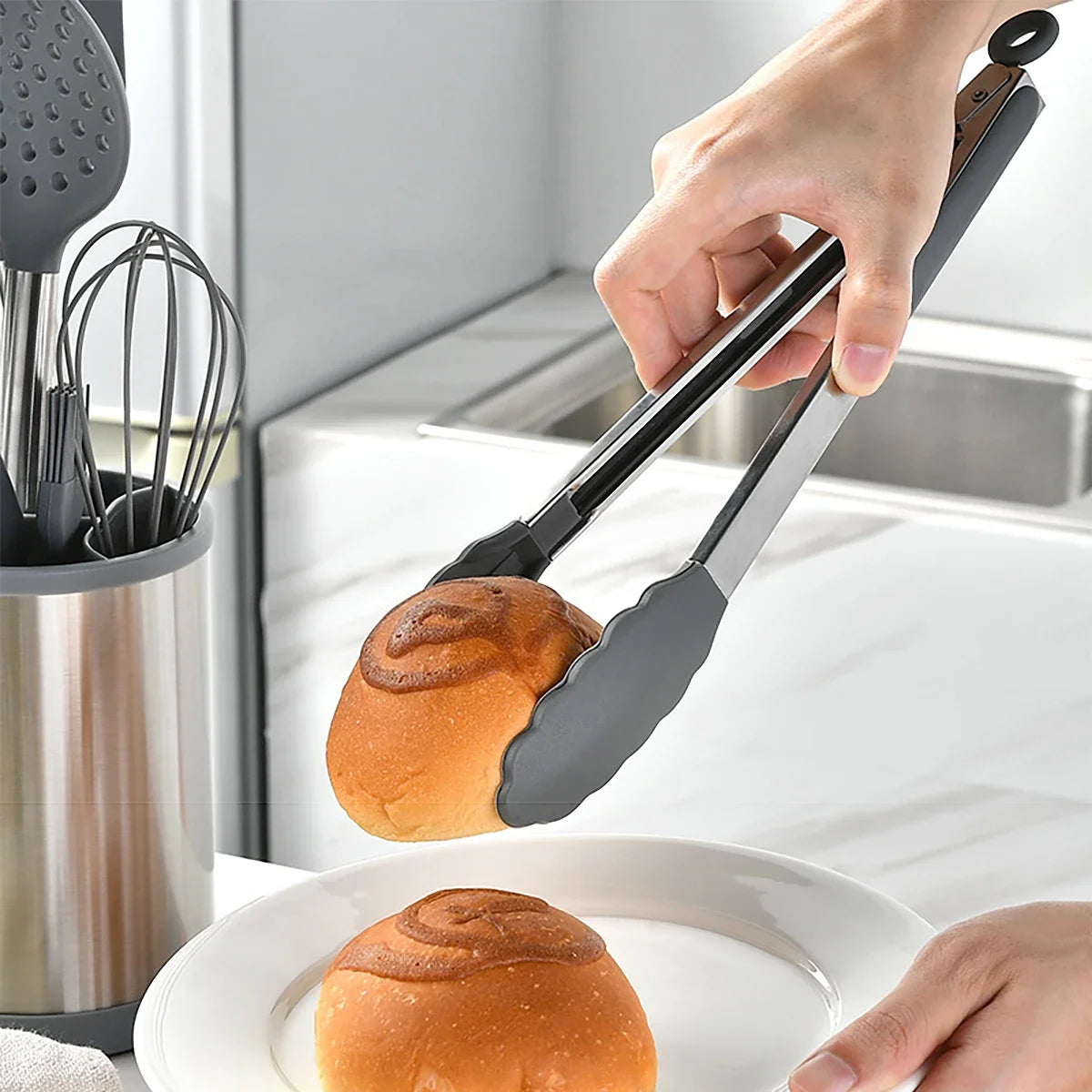 Food-Grade 12-Piece Silicone & Stainless Steel Kitchen Utensils Set with 360° Rotating Storage Holder– Heat-Resistant Cooking & Baking Utensils