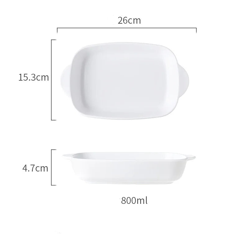 Ceramic Baking Dish — Oven-Safe Au Gratin Dish B-W-Large — White