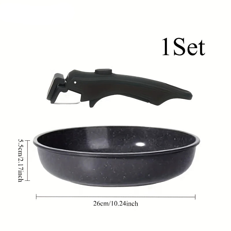 Nonstick Frying Pan with Detachable Handle – Skillet for Meat, Vegetables, and Omelets, Induction Compatible, Ideal for Everyday Cooking – Available in 20cm/26cm Sizes Black 26cm