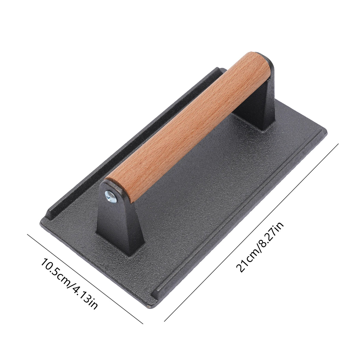 Cast Iron Burger & Steak Press with Wooden Handle – Heavy Duty Grill Press with Ridged Base – Great for Smash Burgers, Steaks & Paninis (21 x 10.5cm)