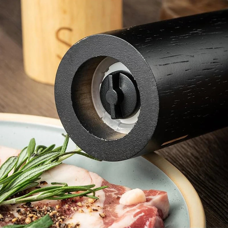 7 Inch Oak Wood Salt & Pepper Grinder Set – Manual Pepper Mill with Adjustable Ceramic Grinder – Perfect for Sea Salt & Peppercorns