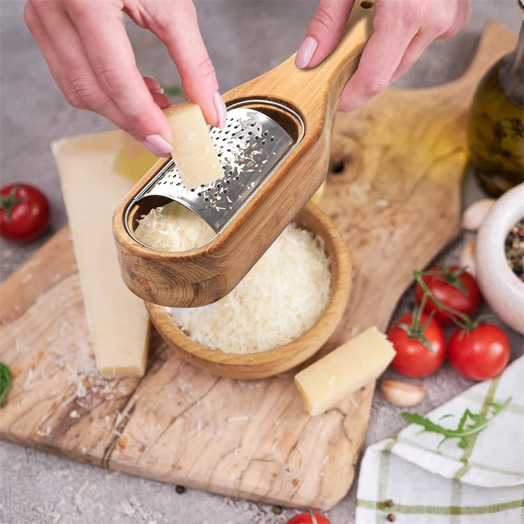 Stainless Steel Cheese Grater with Wooden Container