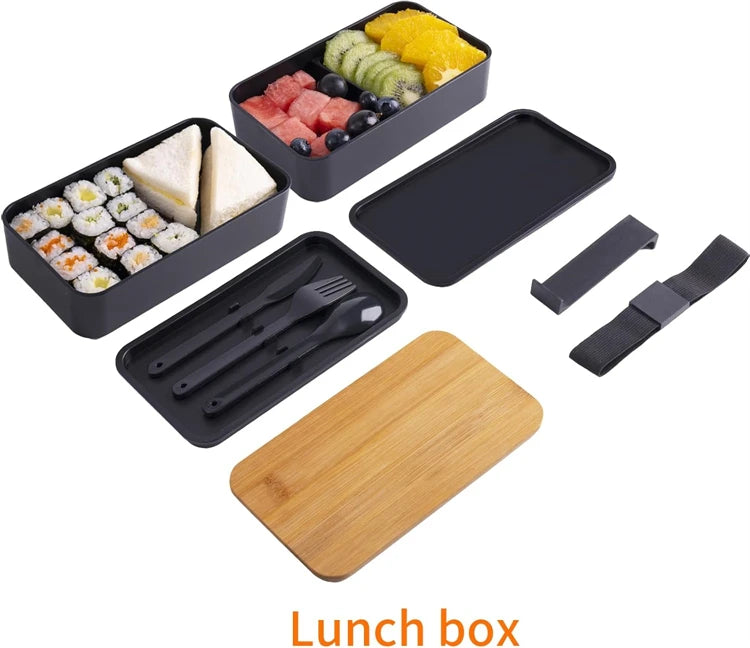 1200ml Stackable Bento Lunch Box with Utensils – Leak Resistant Meal Prep Compartment Container – Perfect for Work, School & Travel