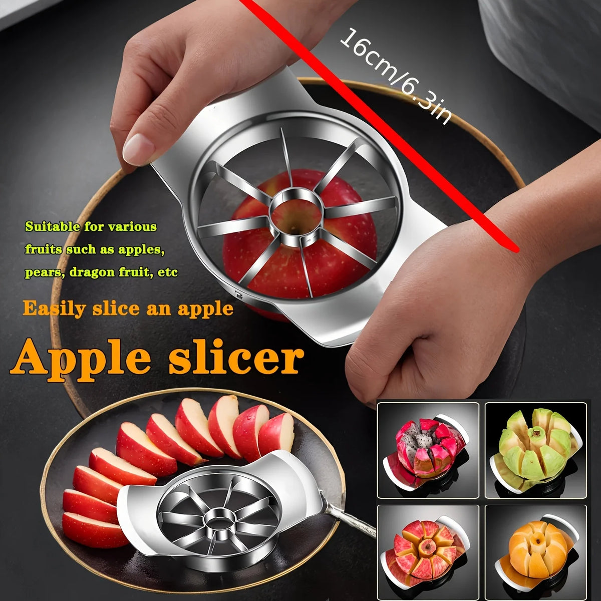 Stainless Steel Fruit Slicer & Peeler – Apple, Orange & Citrus Cutting Gadget – Best for Quick Fruit Prep & Snacks