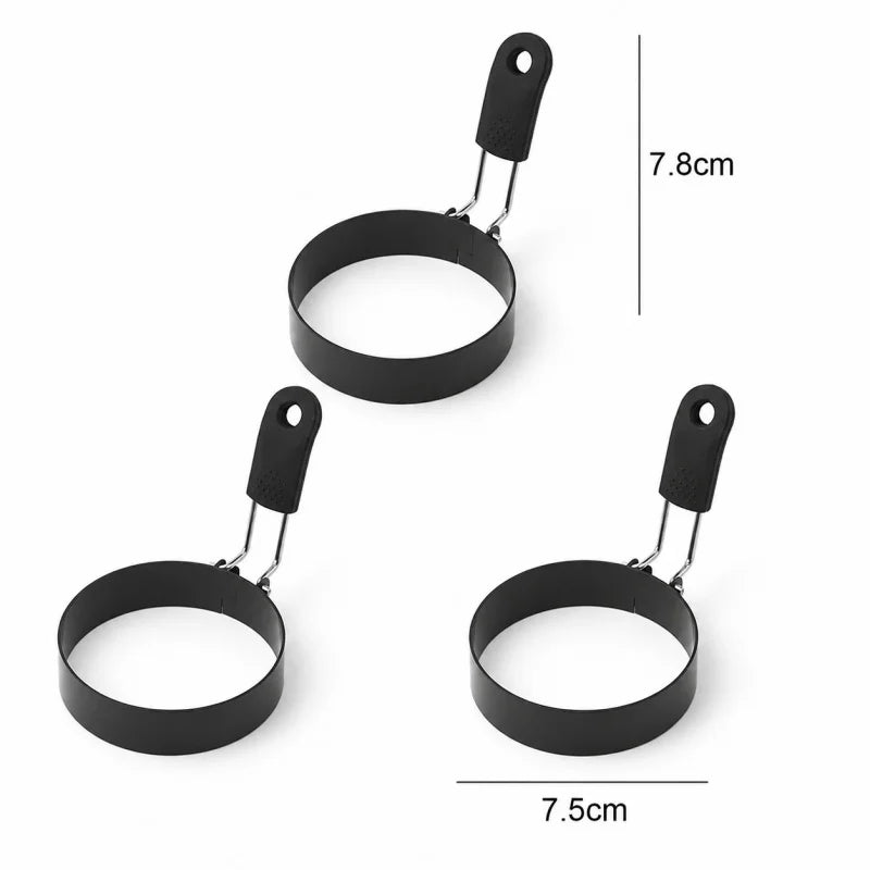 Stainless Steel Egg & Pancake Rings – Non-Stick Anti-Scald Egg Moulds with Folding Handles – Ideal for Fried Eggs, Muffins & Pancakes