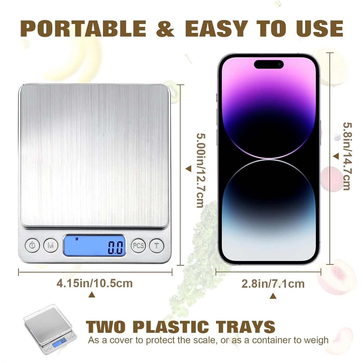 Digital Kitchen Scale with LCD Display and 2 Trays