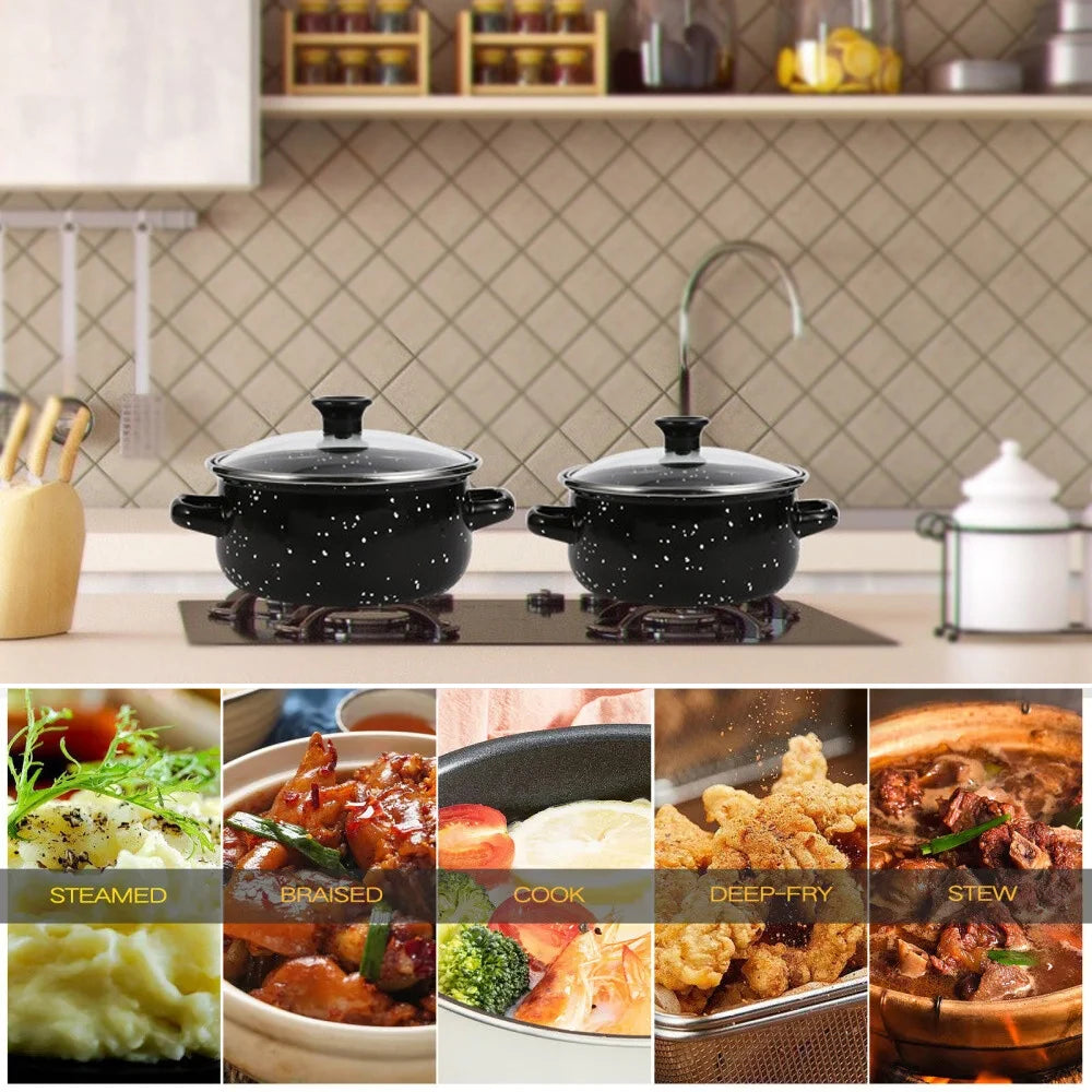 5 Piece Enamel Pot Set – Soup Pot, Cooking Pot, Stew Pot & Frying Pan – Perfect for Home Kitchens, Restaurants & Outdoor Cooking