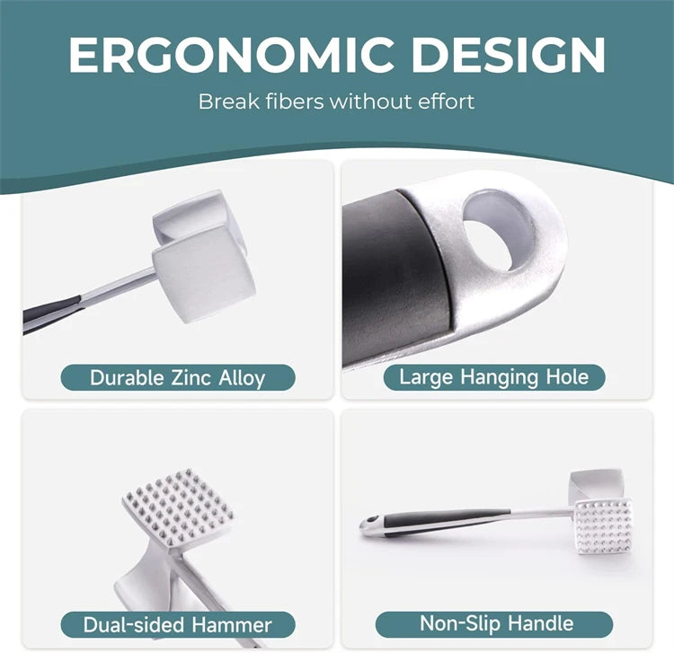 Zinc Alloy Meat Tenderizer Hammer with Non-Slip Grip Handle