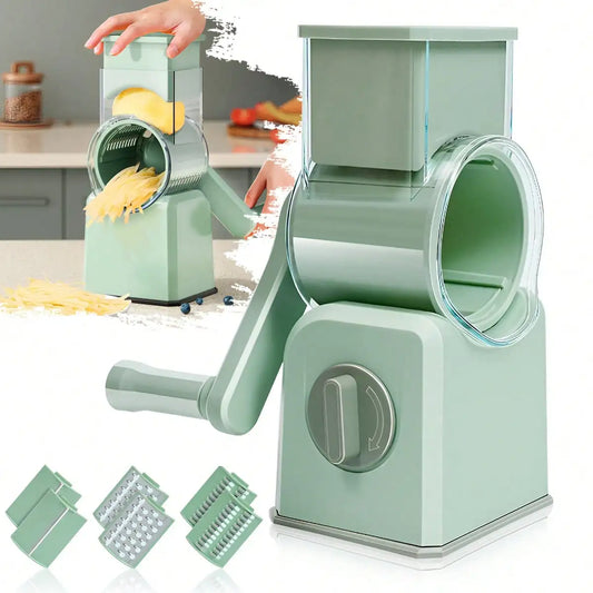 Multifunctional Rotary Cheese Grater –  Ideal for Easy Kitchen Prep with Easily Swappable Stainless Steel Interchangeable Drum Blades (Light Green)