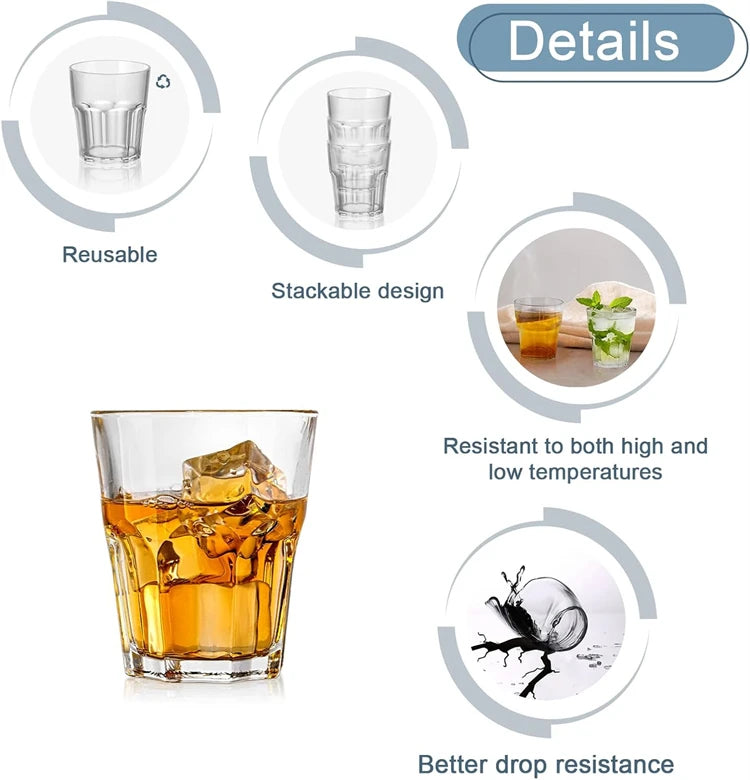 248ml Stackable Square Drinking Glasses – Reusable Glass Tumblers – Ideal for Water, Juice, Milk & Coffee – Available in 1 & 2 Pieces