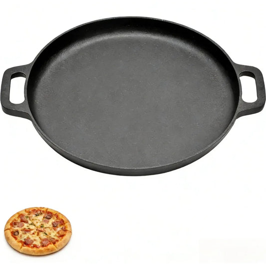 Round Cast Iron Frying Pan with Double Handles – Multipurpose Grill, Pancake & Pizza Pan – Best for BBQ, Camping & Kitchen Cooking – Available in 30cm & 35cm
