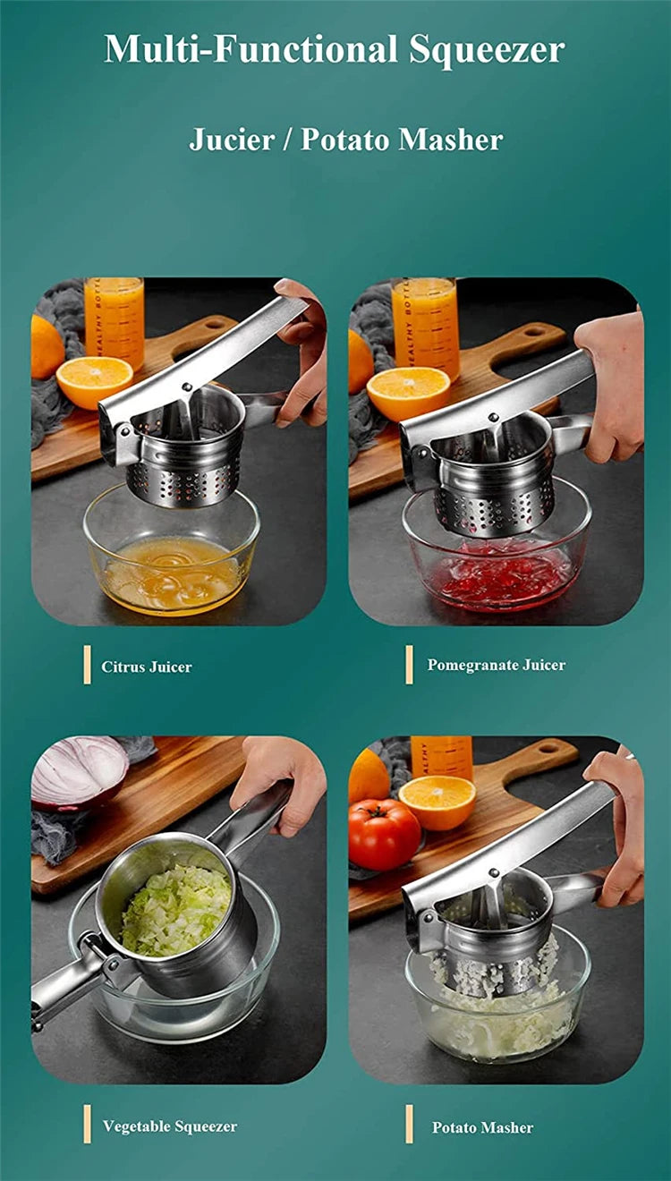 Stainless Steel Potato Ricer with 3 Interchangeable Discs