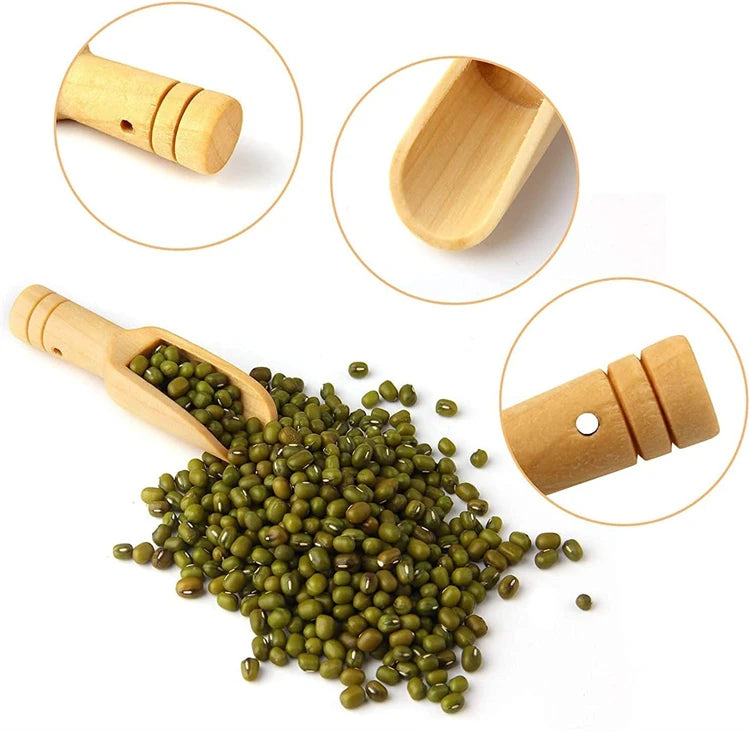2 Piece Mini Beech Wood Spoons – Small Wooden Spice, Salt & Sugar Scoops – Best for Spice Jars, Salt Pigs & Condiments – Available in Red, Brown & Silver Colours