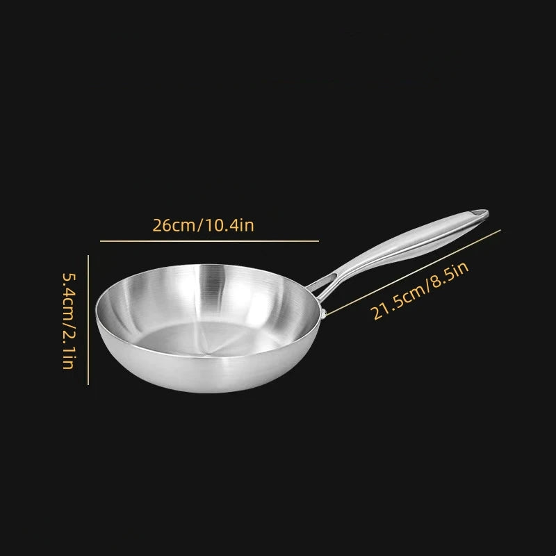 Stainless Steel Uncoated Skillets with Ergonomic Long Handles Suitable for Searing and Sauteing Available in 24cm, 26cm, 28cm & 30cm
