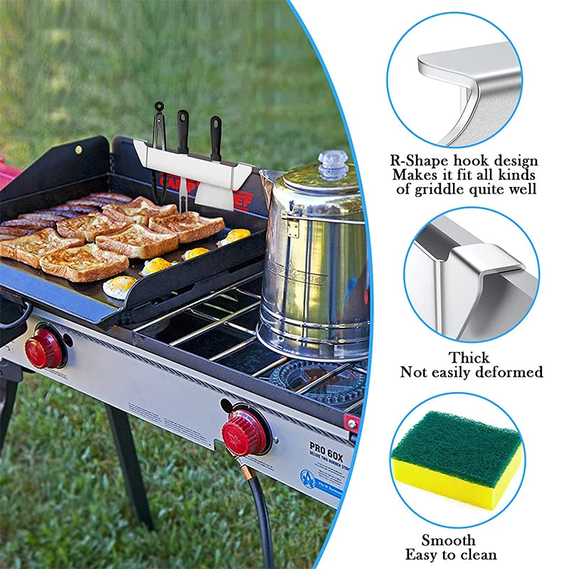 Stainless Steel Griddle Spatula Stand – BBQ Utensil Holder Clip for Grill Side Shelves – Ideal for Keeping Spatulas & Tongs Off the Surface – Available in 1 Piece & 2 Pieces