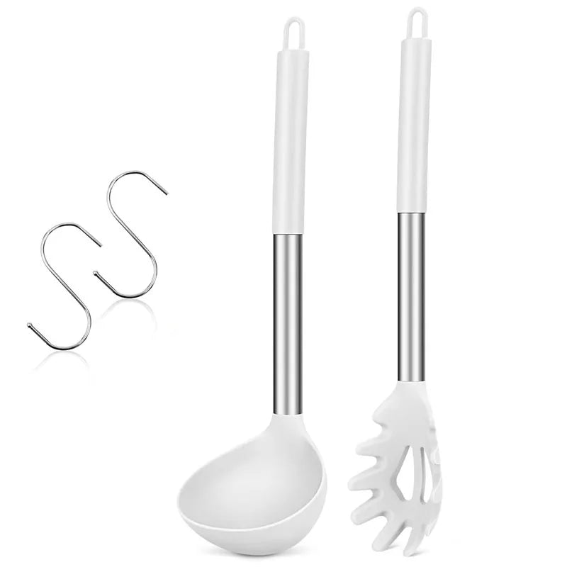 Silicone Pasta Fork & Ladle Spoon Set Ivory