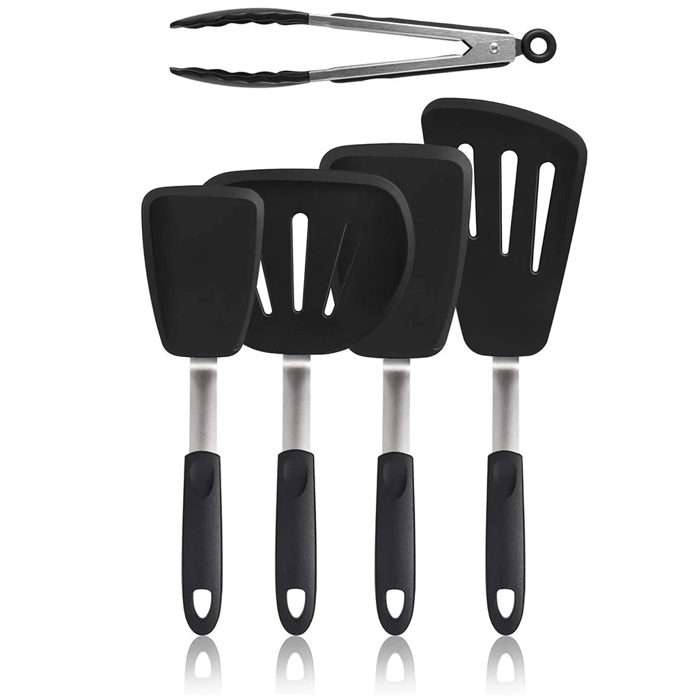 Silicone Flexible Turner Spatula Set – Heat Resistant Non-Stick Kitchen Spatulas with Stainless Steel Core – Best for Flipping & Serving