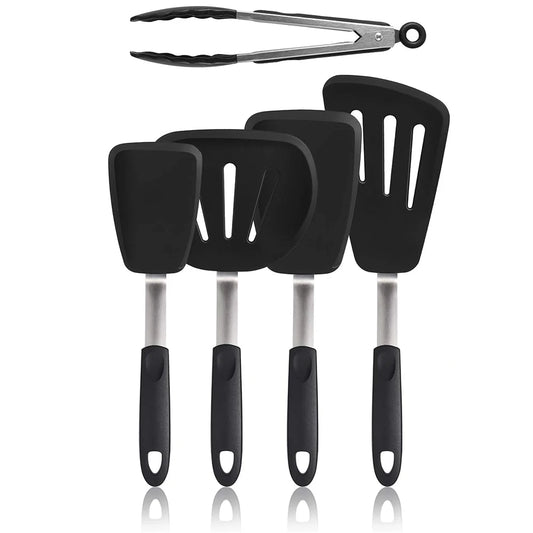 Silicone Flexible Turner Spatula Set – Heat Resistant Non-Stick Kitchen Spatulas with Stainless Steel Core – Best for Flipping & Serving