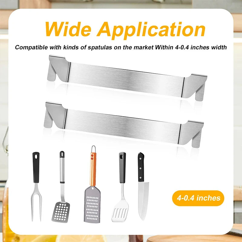 Stainless Steel Griddle Spatula Stand – BBQ Utensil Holder Clip for Grill Side Shelves – Ideal for Keeping Spatulas & Tongs Off the Surface – Available in 1 Piece & 2 Pieces