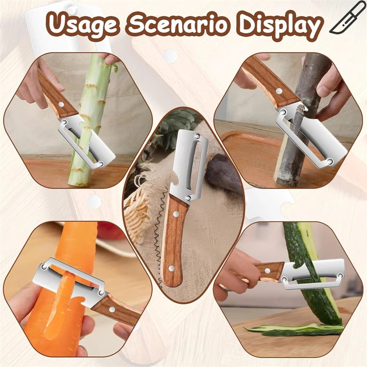 2 in 1 Stainless Steel Vegetable Peeler with Bottle Opener – Wooden Handle Potato, Carrot & Pumpkin Peeler – Great for Everyday Veg Prep
