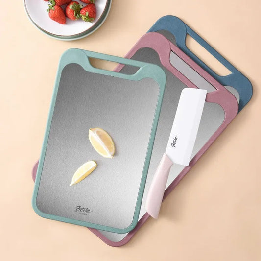 304 Stainless Steel & PP Chopping Board – Double-Sided Metal & Plastic Cutting Board – Ideal for Raw Meat & Fruit – Available in Blue, Green & Pink, Small or Large