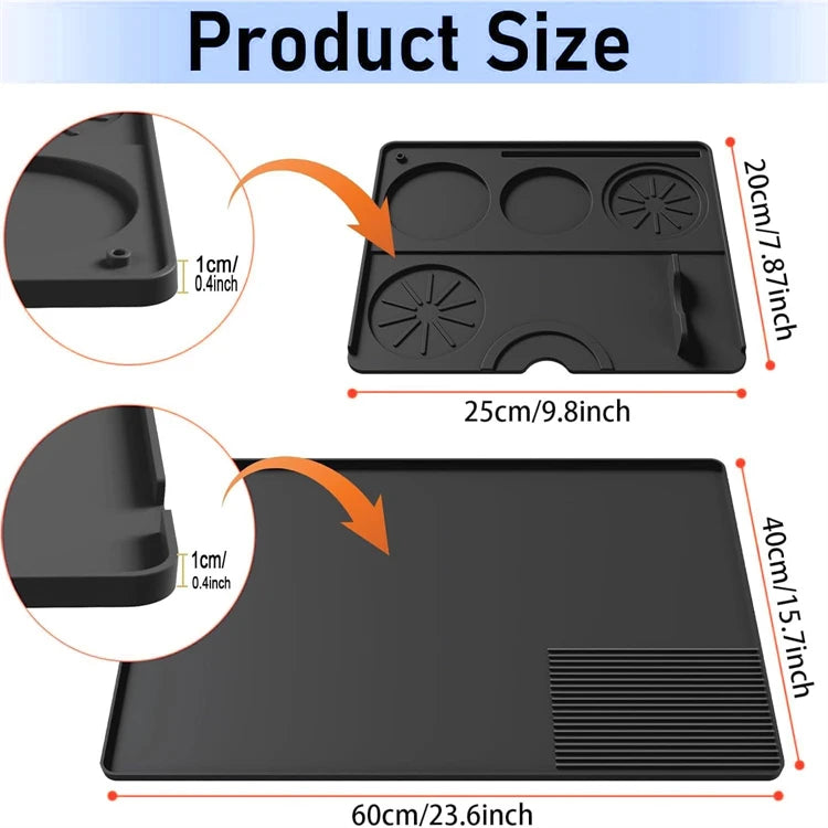 Silicone Espresso Machine Coffee Mat with Detachable Tamping Mat – Anti-Slip Heat Resistant Coffee Bar Mat – Ideal for Home Coffee Stations