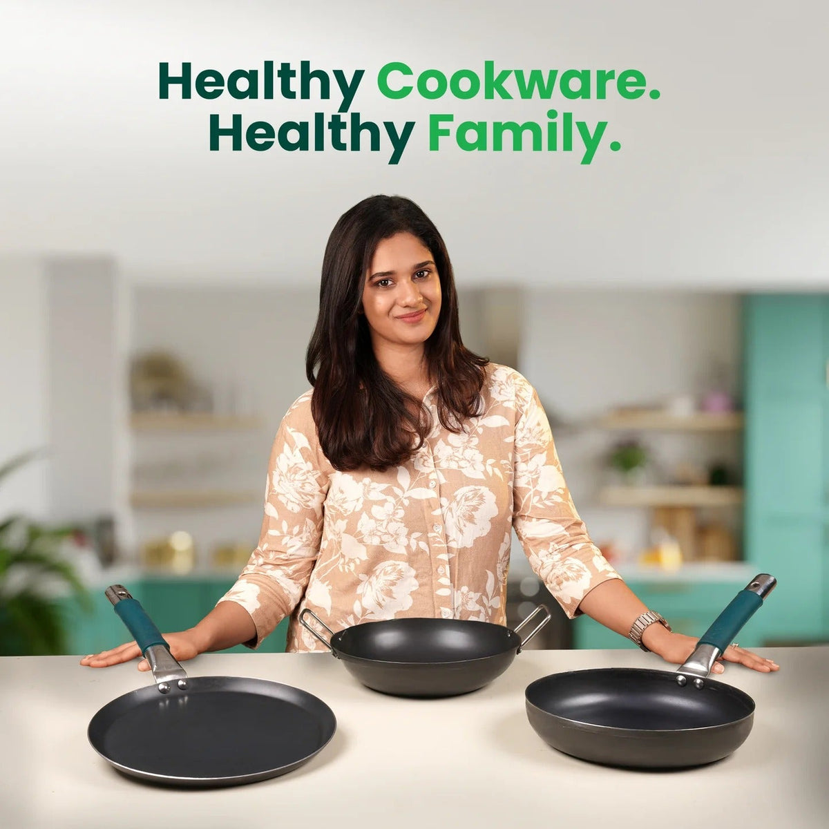 Iron Cooking Set of 3 Kadai (25.4 cm)+ Tawa(26.3 cm)+Fry Pan (25.4 cm)