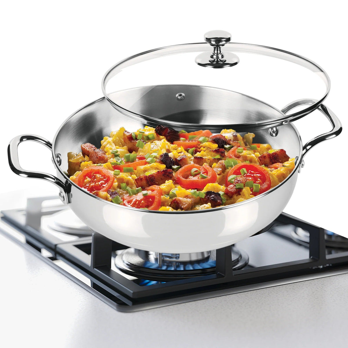 Triply Bottom Stainless Steel Kadhai with Glass Lid - 26 cm