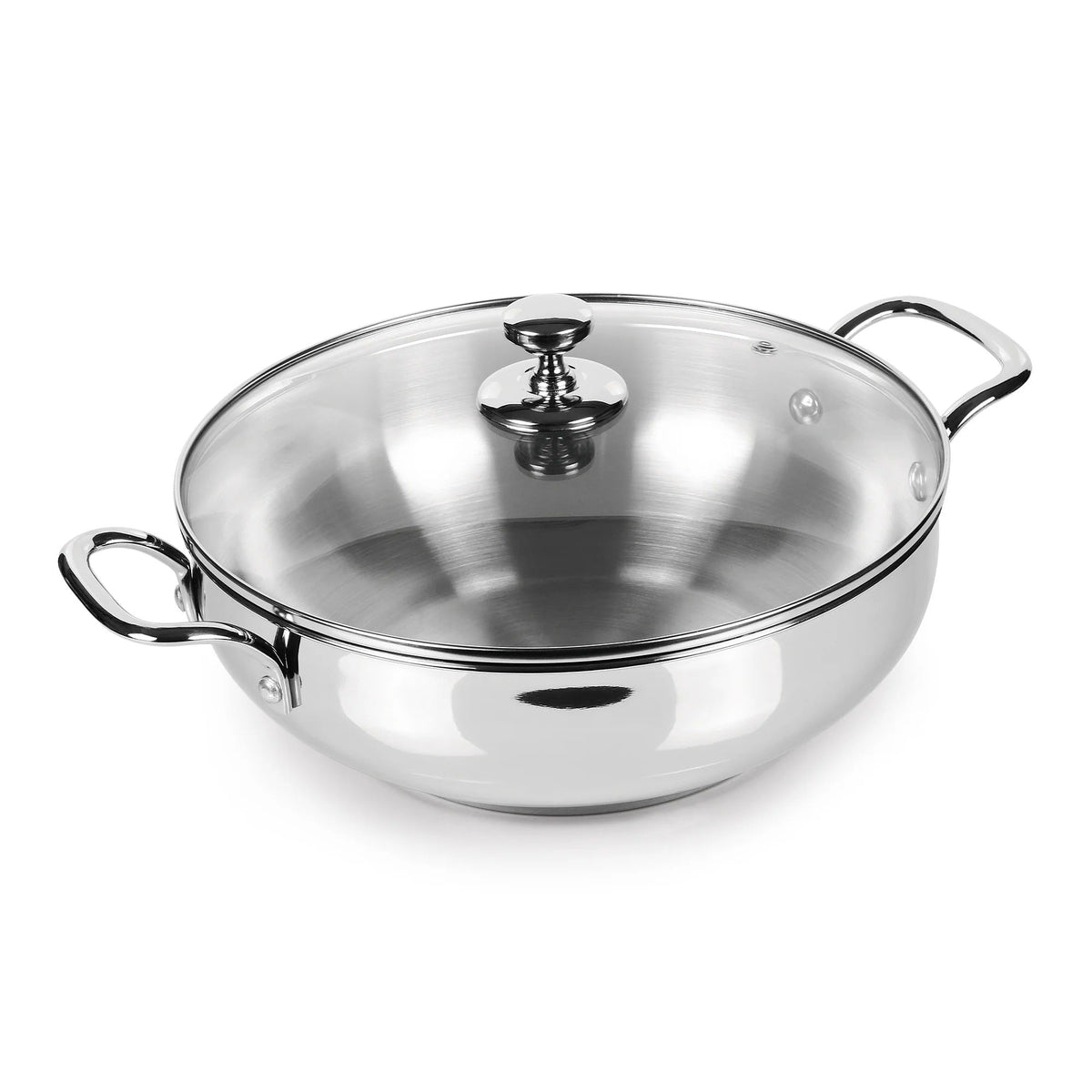 Triply Bottom Stainless Steel Kadhai with Glass Lid - 26 cm